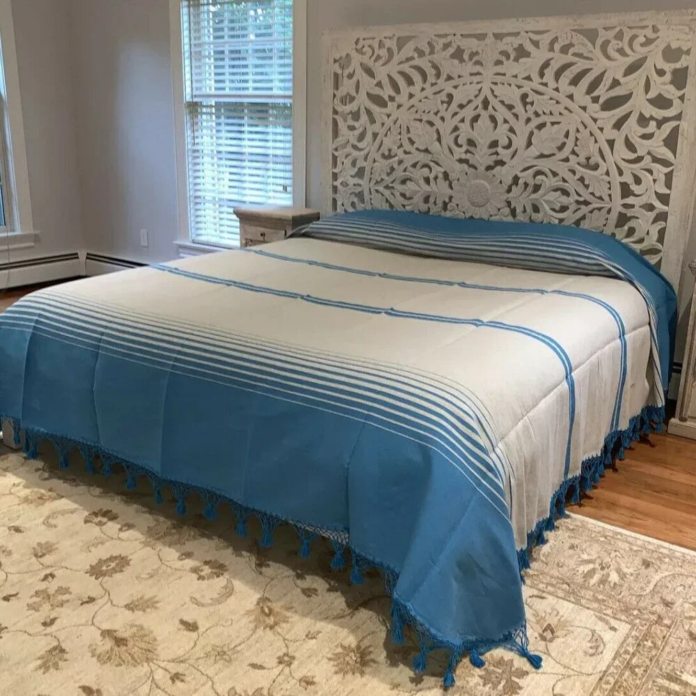 King Size Cotton Bedspread/Quilt. From Oaxaca Mex. Hand loom, Bed covers,